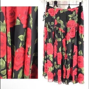 Nine West Silk Lined Full Skirt Rose Print Size 4
